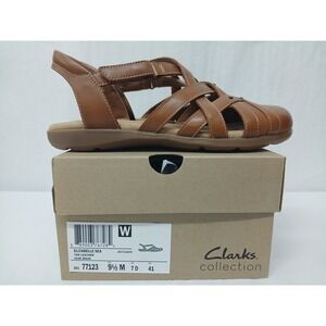 Clarks Elizabelle Sea Tan Leather Strappy Fisherman Sandals 77123 Womens 9.5